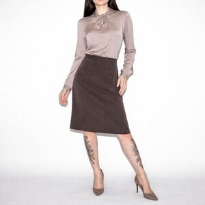 Vintage Silk Skirt Suit Set Womens S 4 Keyhole Top Satin Above Knee Pencil Skirt